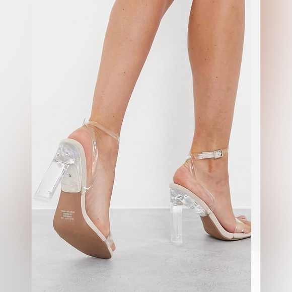NEW ASOS Design Clear Open Toe Sandal Heels Suede nude Inner Size W 8 WIDE - Picture 2 of 8